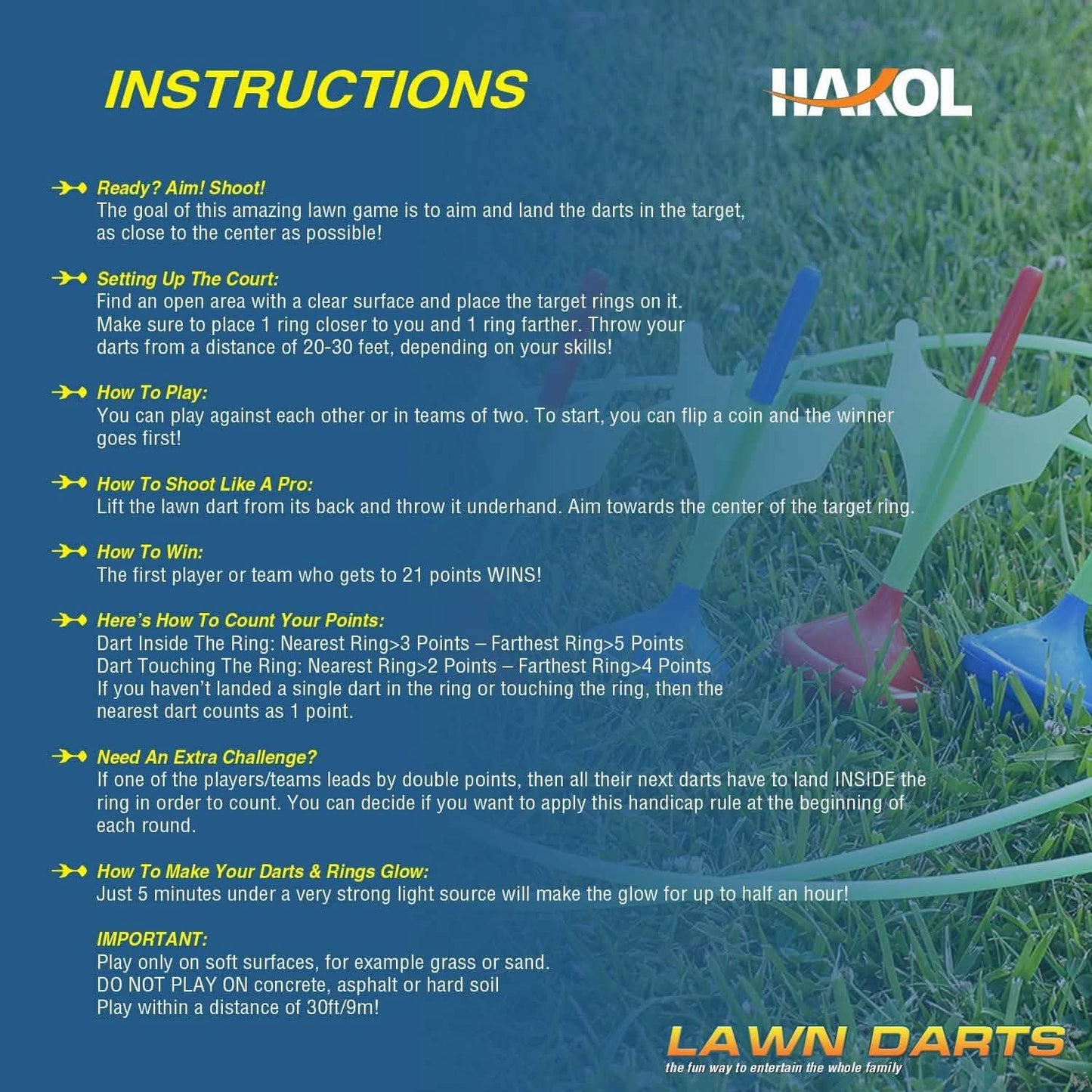 Glow in The Dark Lawn Darts Game Outdoor Backyard Toy for Kids & Adults