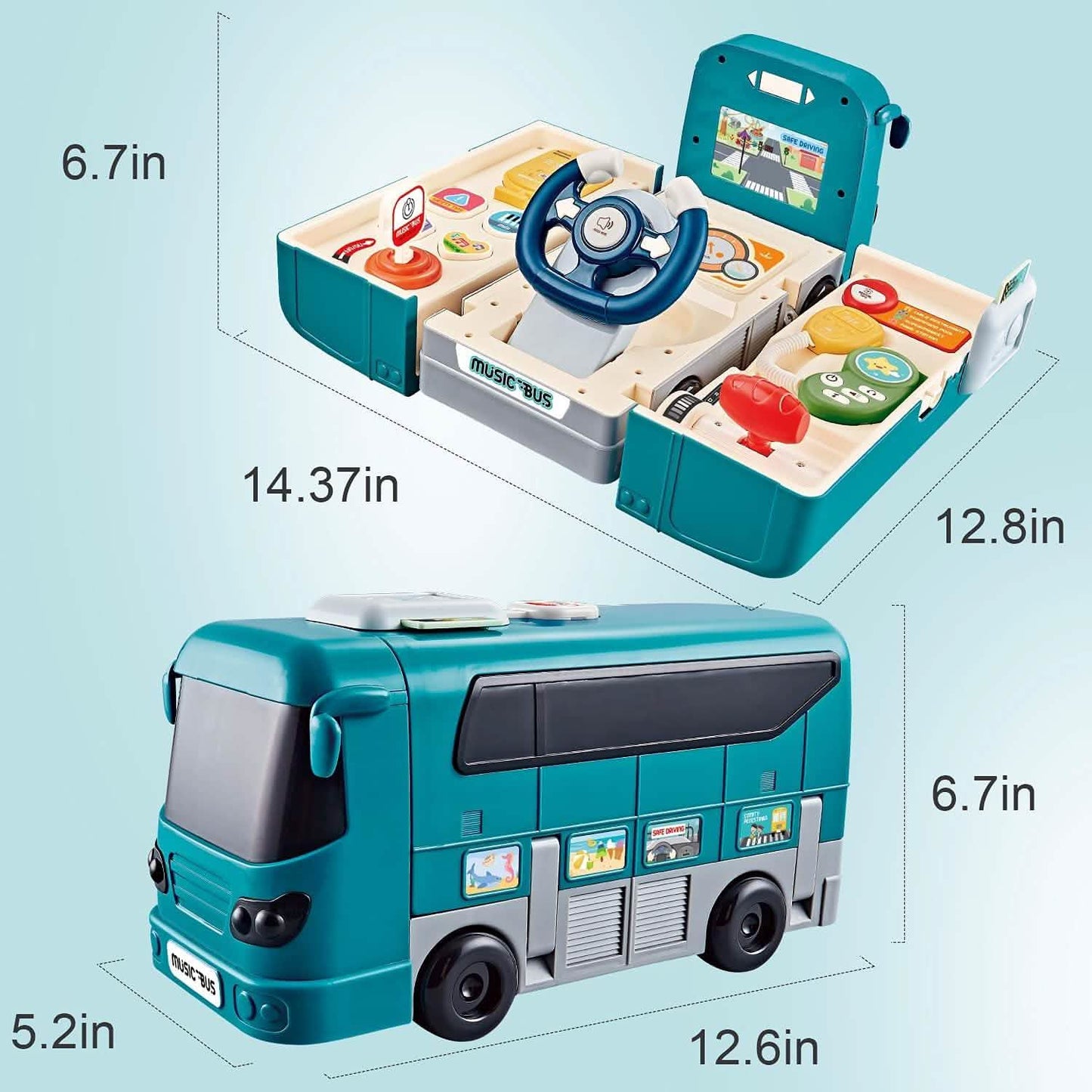 Kids Play Bus Vehicle with Sound and Light Simulation Steering Wheel Toy for Toddler
