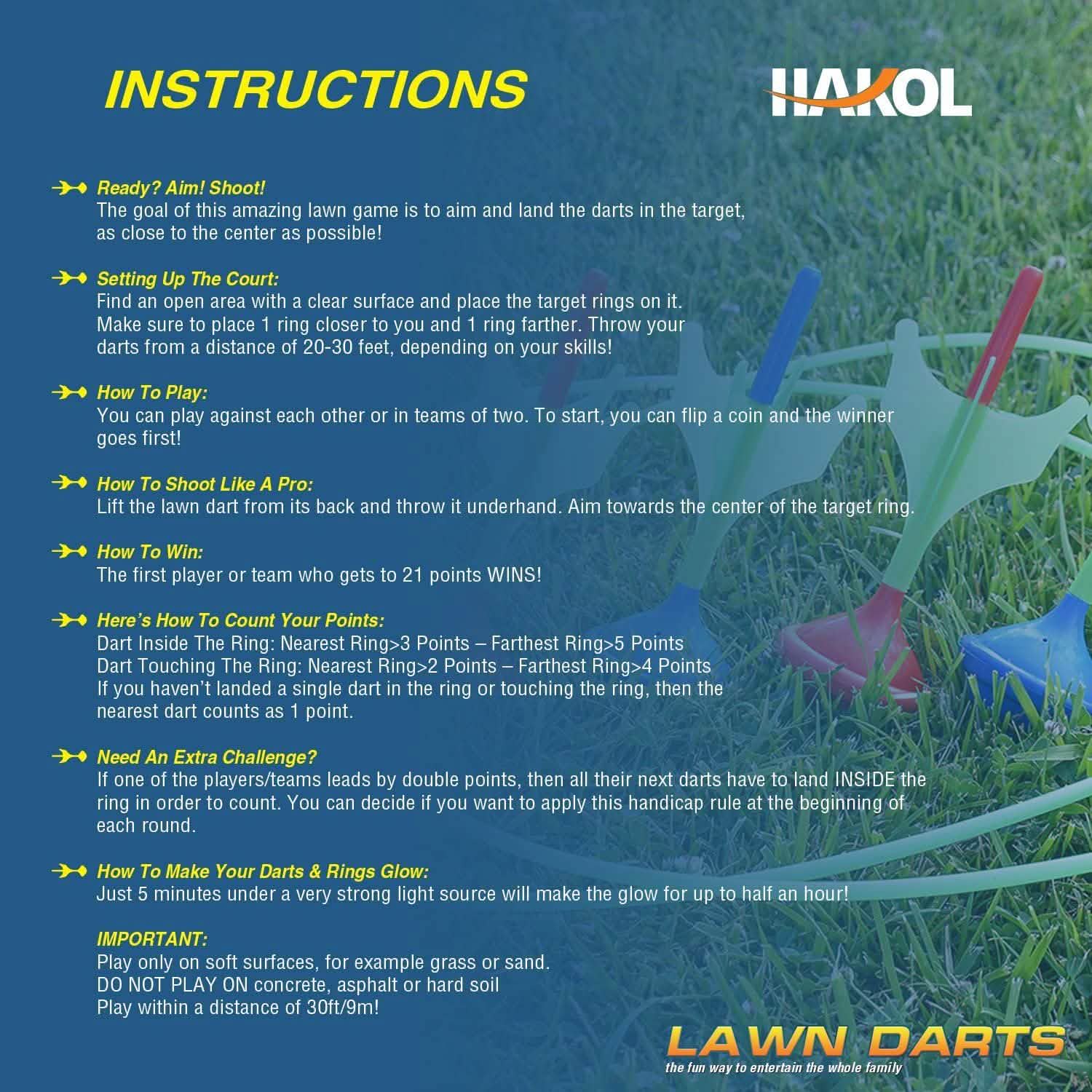 Glow in The Dark Lawn Darts Game Outdoor Backyard Toy for Kids & Adults